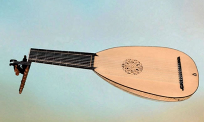 The fingerboard is ebony with inlaid maple. The soundboard is Picea Excelsior (German Spruce) cut down in Switzerland in 1965.
